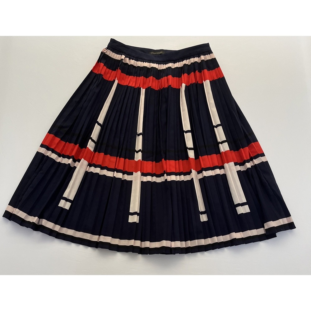 Banana Republic Lined Colorblock Pleated Midi Skirt Navy Blue Red White Sz 4